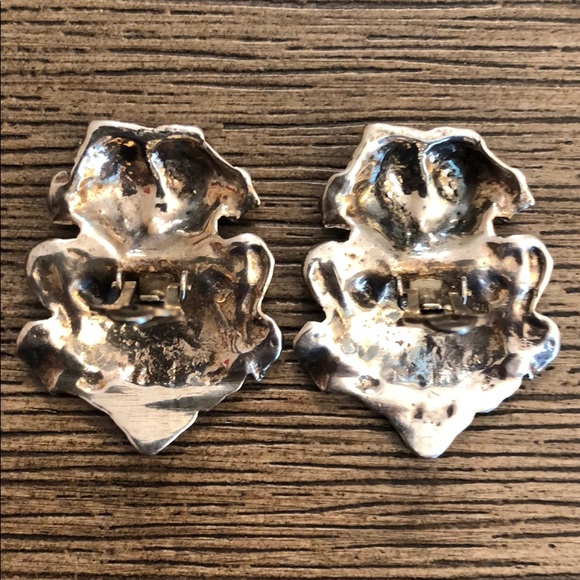 Sterling Silver Repousse Clip Earrings Baroque - Picture 6 of 15